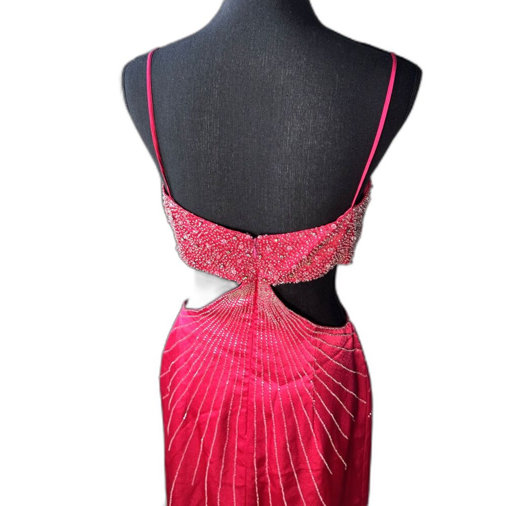 Size 10 y2k Vintage Precious Formals beaded pink dress cutouts (10424) - Picture 4 of 5